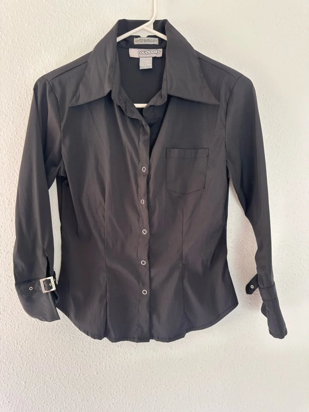 Vintage 90s Y2K Outlooks Black Stretch Baby Top Snap Buttons S